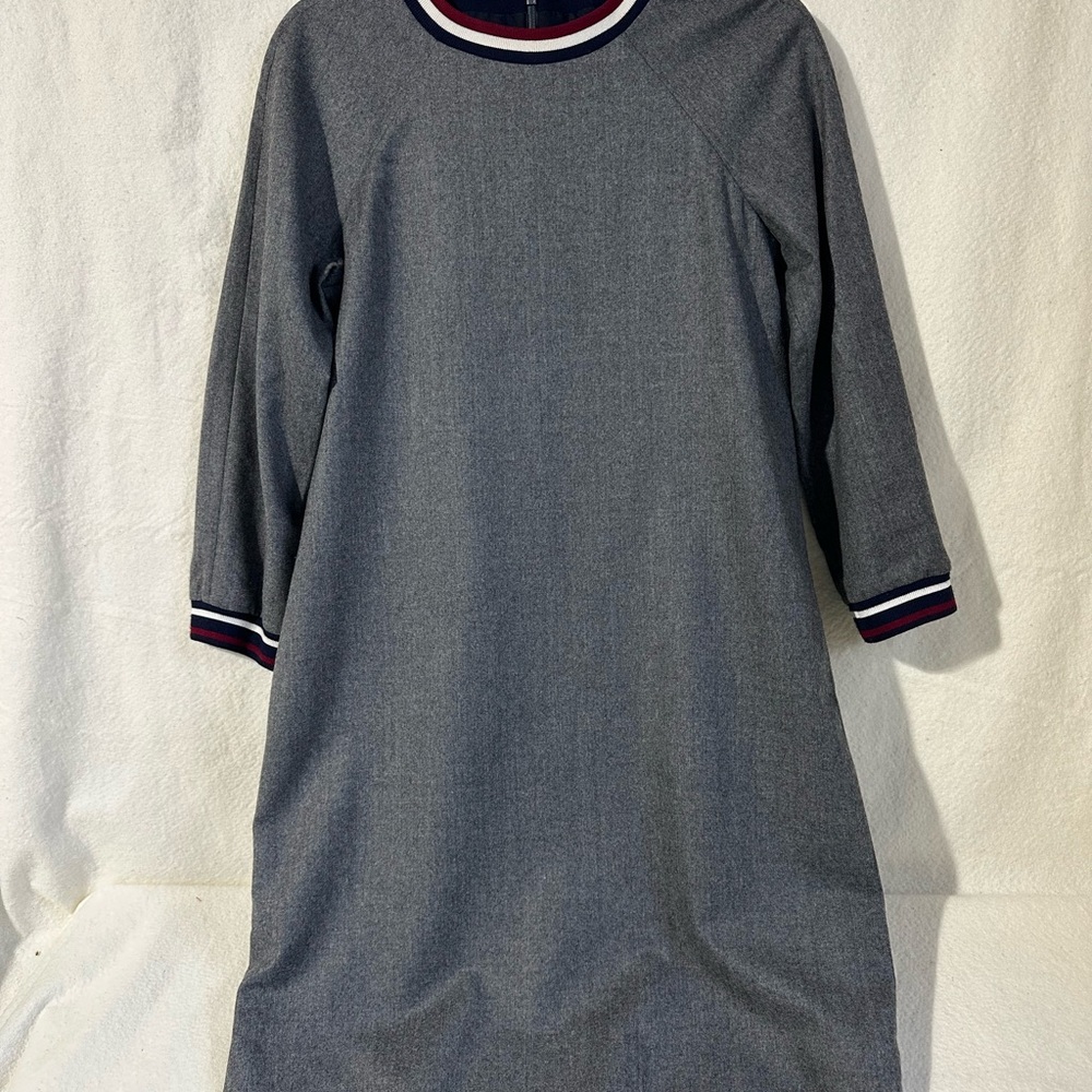 J. Crew Gray Long Sleeve Varsity Dress with Striped Trim